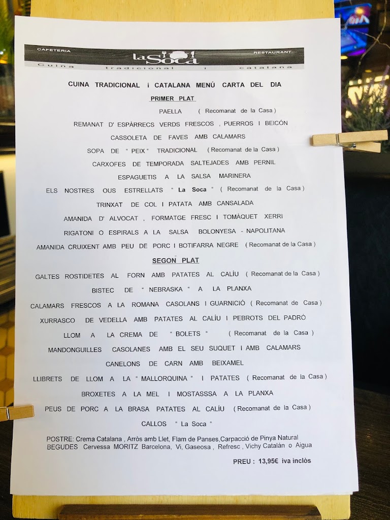La Soca Restaurant — Carta