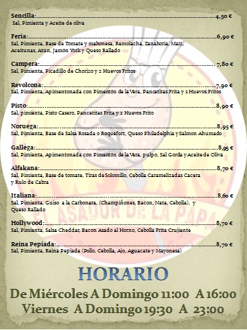 El Asador de la Papa — Carta