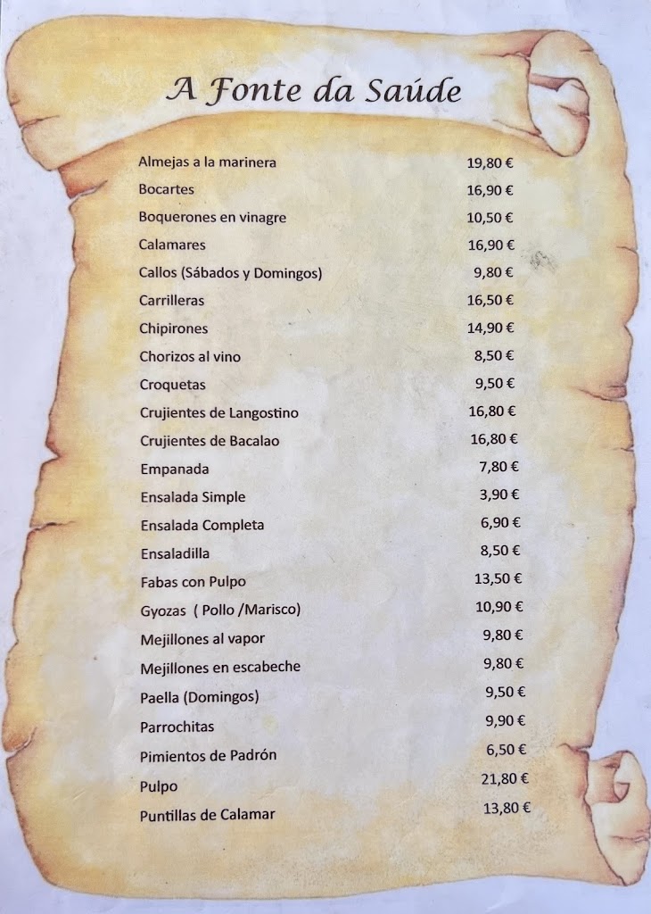 Restaurante A Fonte da Saude — Carta