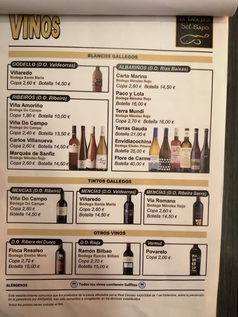 La Taberna del Sapo — Carta