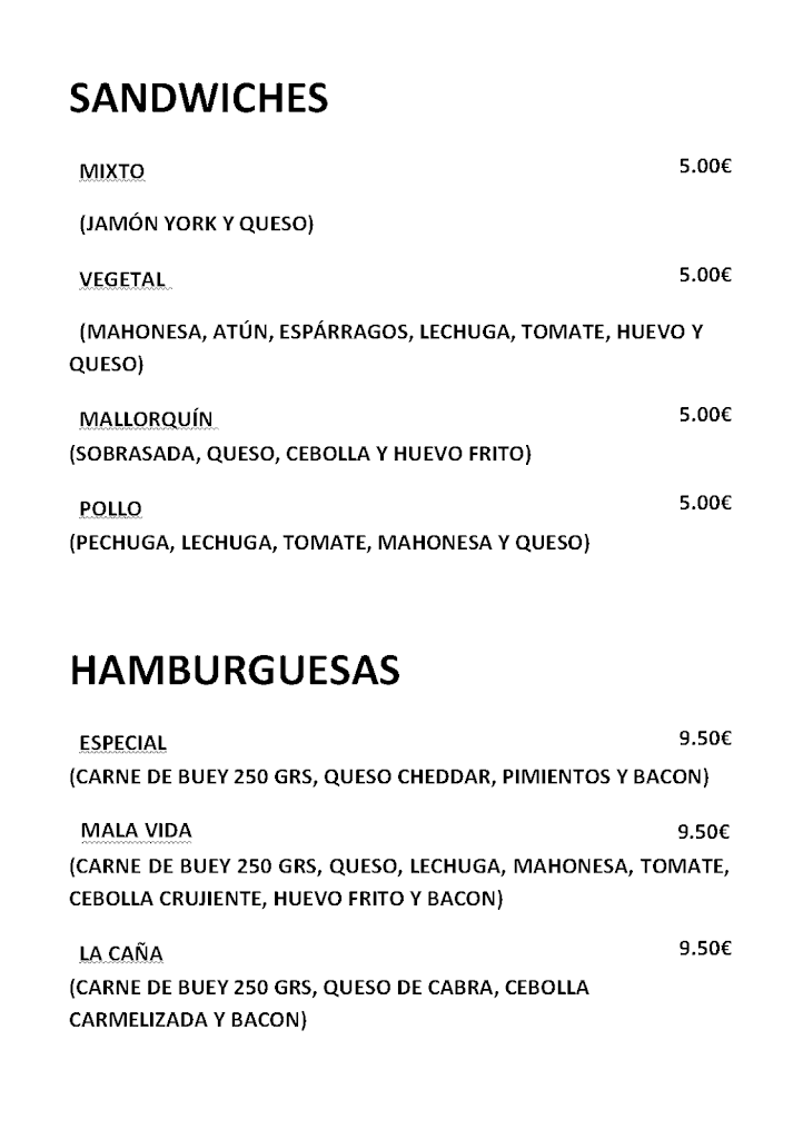 Cerveseria La Mala Vida — Carta