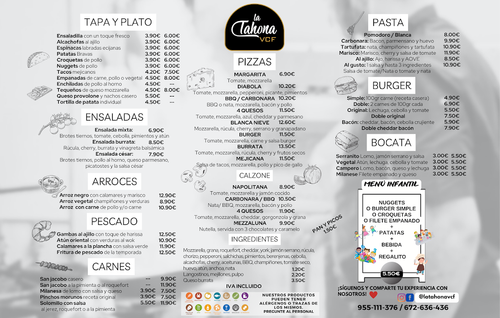 Bar pizzeria LA TAHONA VCF — Carta