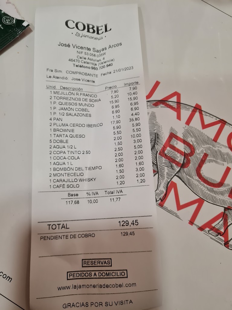 Restaurante Jamoneria Cobel — Carta