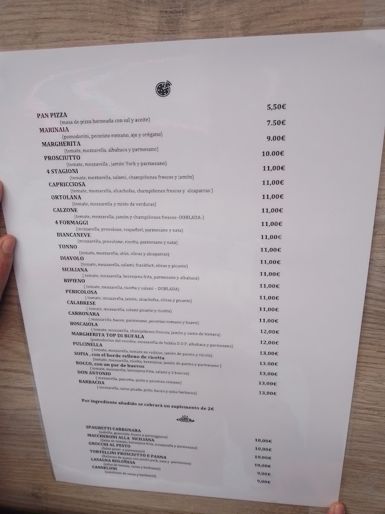 Restaurante Pulcinella — Carta