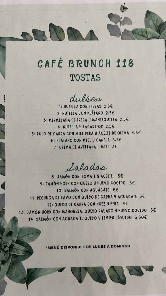 Cafe Brunch 118 — Carta