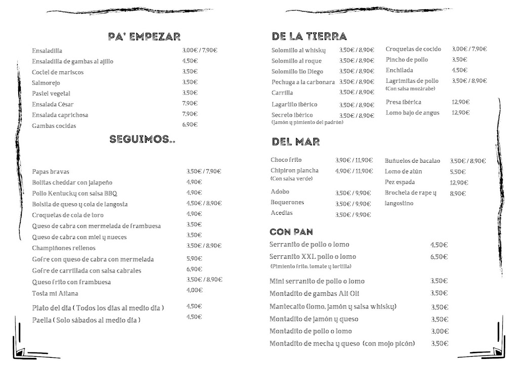 Cafe bar mi Aitana — Carta