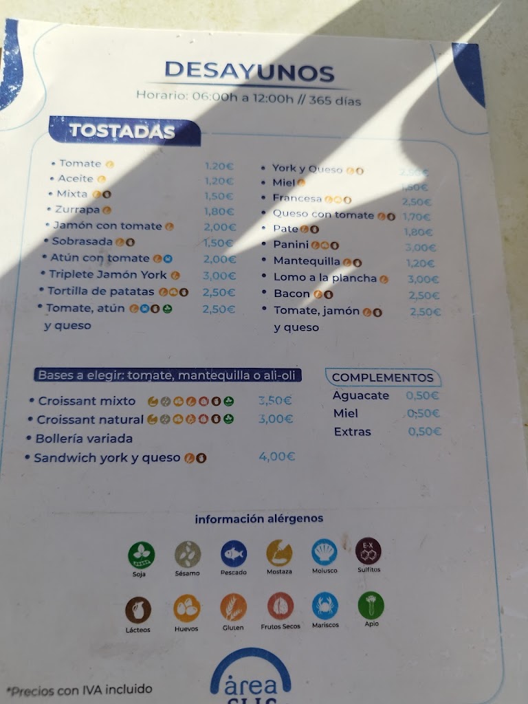 Cafeteria Restaurante Area Sur — Carta