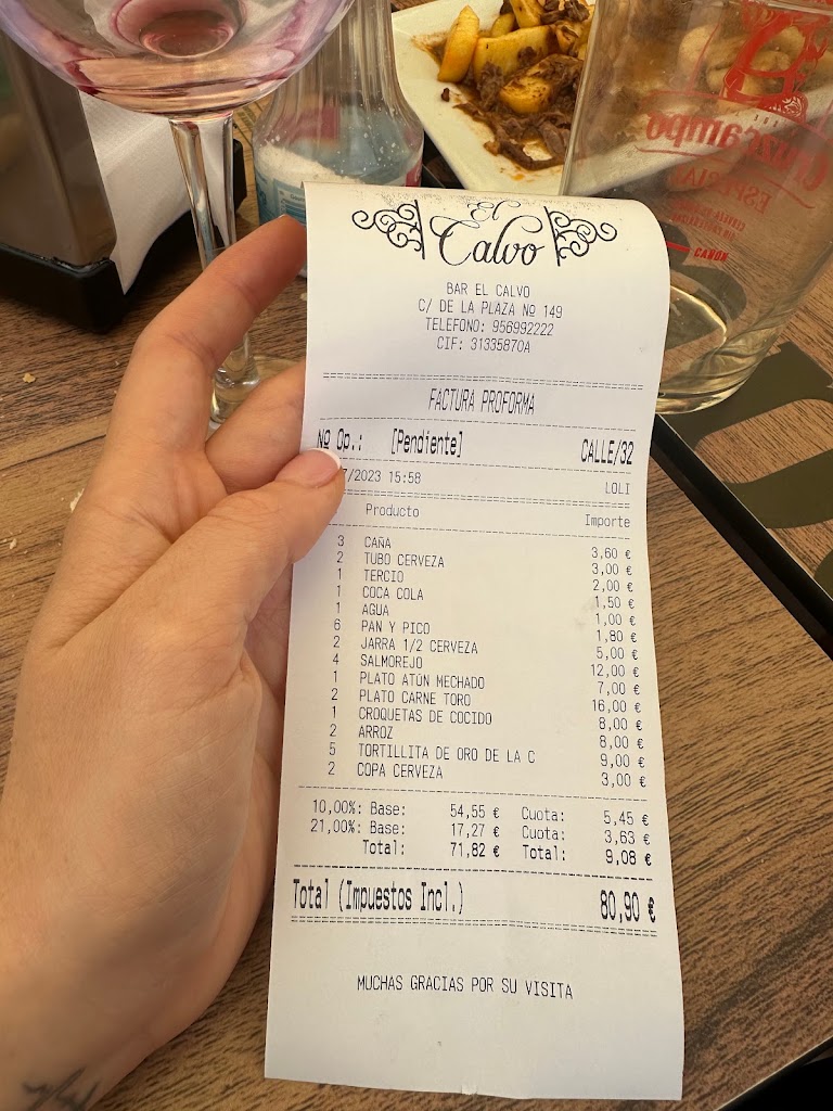 Cerveceria "El Calvo" — Carta