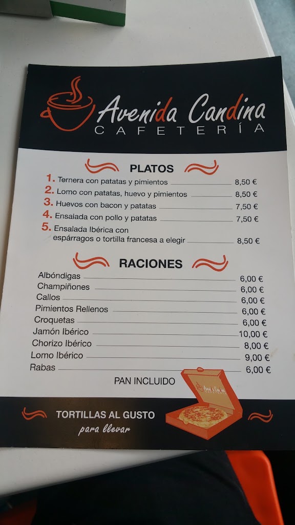 Cafeteria Avenida Candina — Carta