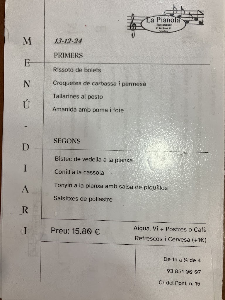 La Pianola — Carta
