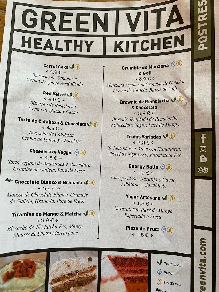 GreenVita Restaurante Sant Cugat — Carta