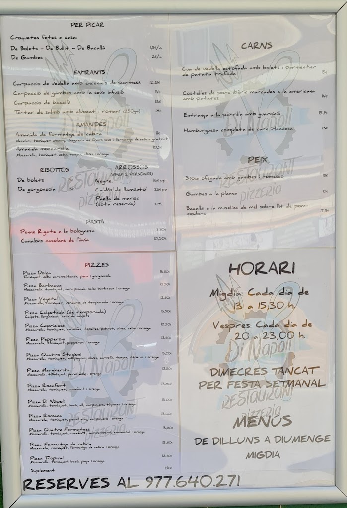 Restaurant Pizzeria Di Napoli — Carta