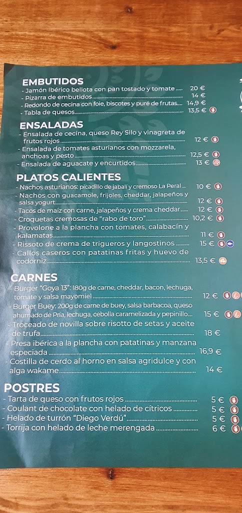 Goya 13 - Gastrobar — Carta