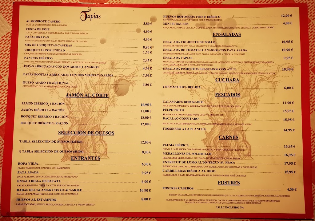 Restaurante -Tasca Tapias — Carta