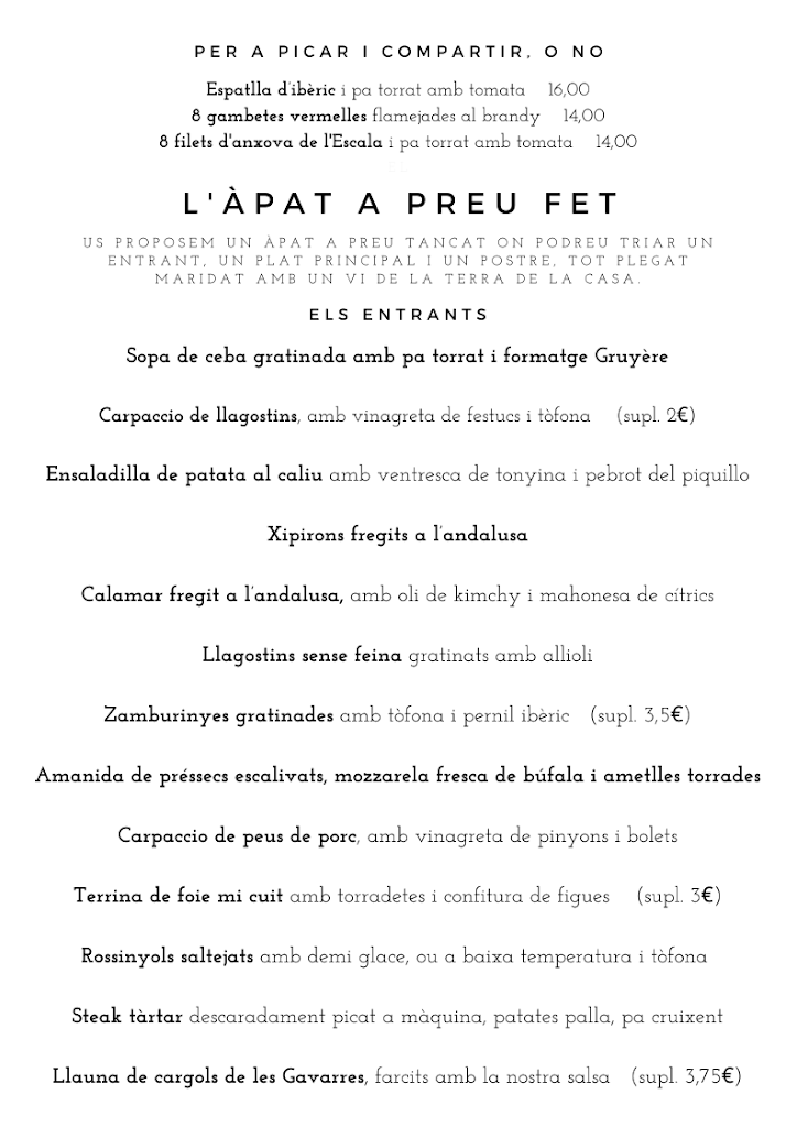 Restaurant L'Horta — Carta