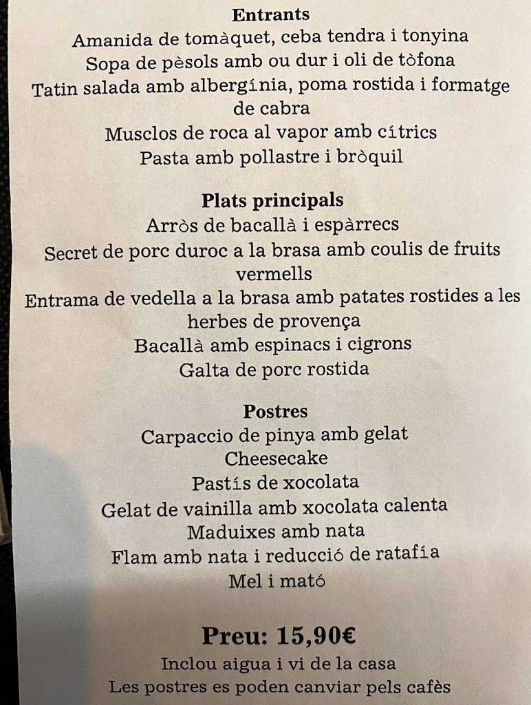 Bar Sant Marti — Carta