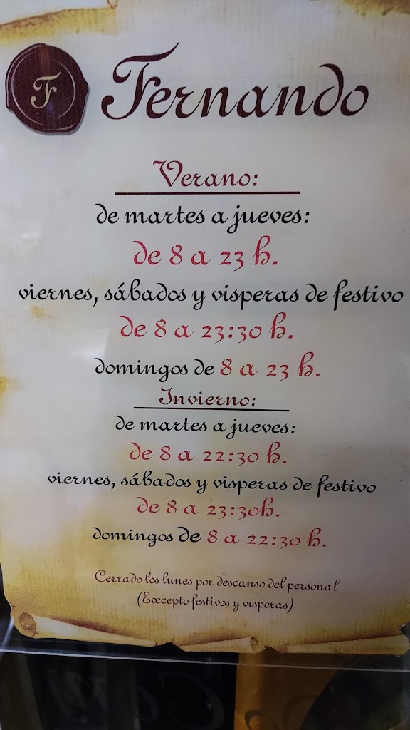 Confiteria Pasteleria Fernando — Carta