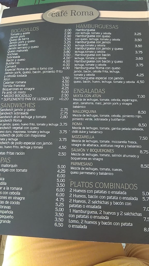 Cafe Roma — Carta