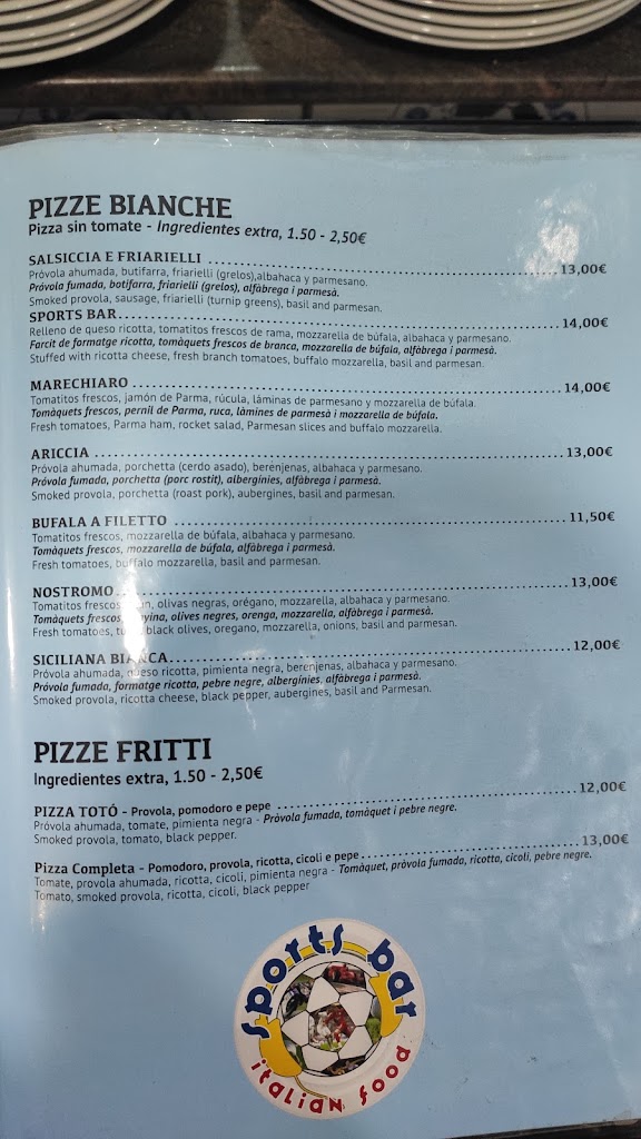 Sports Bar Italian FOOD — Carta