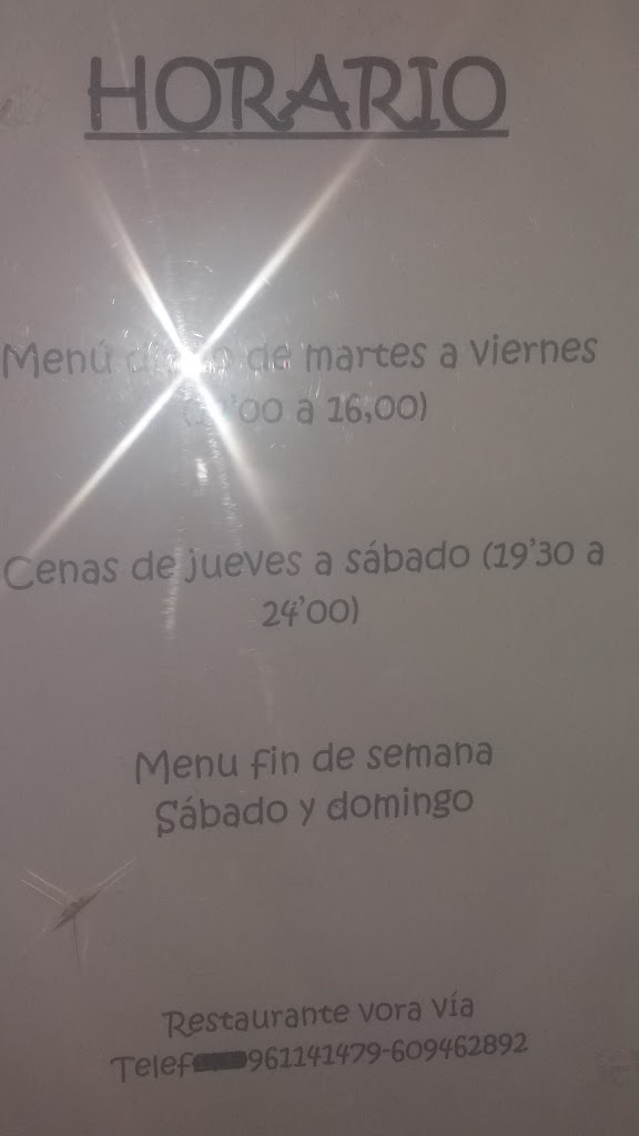 Restaurante Vora Via — Carta