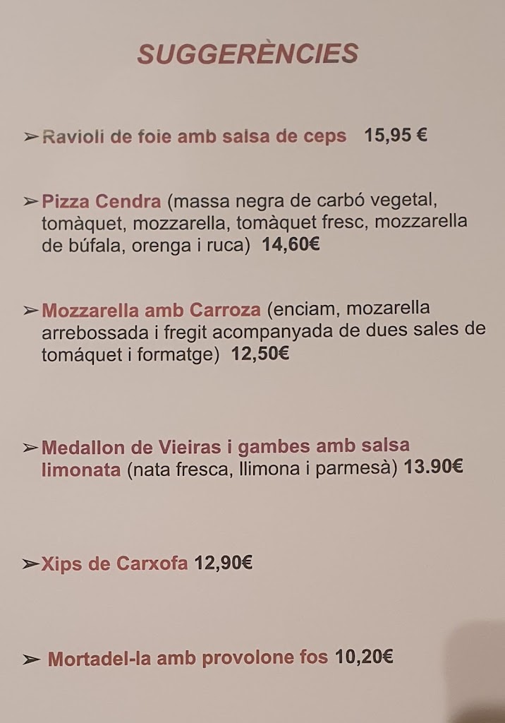 Restaurante Italiano A Pompeia — Carta