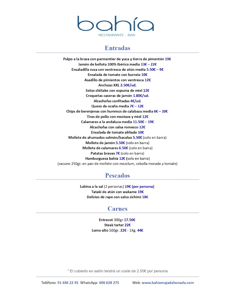 Bahia Restaurante-Bar Majadahonda — Carta