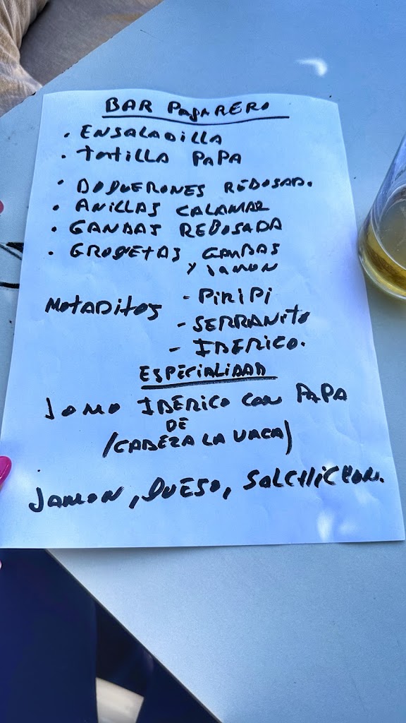 Bar Casa Pajarero — Carta