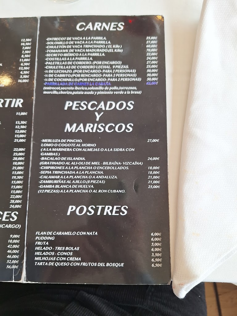 Restaurante La Cabana de Ardoz — Carta