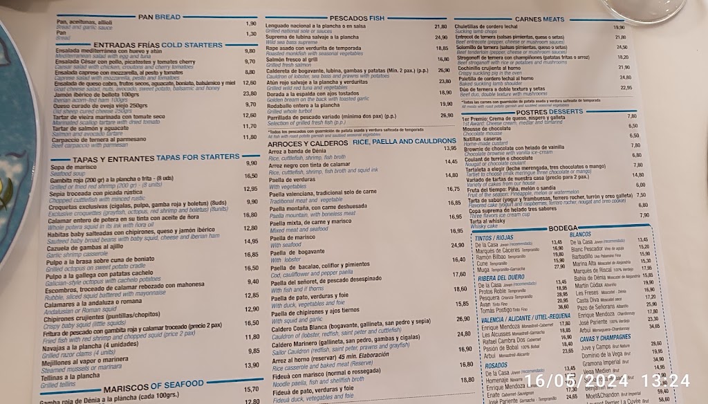 Restaurante Botavara — Carta