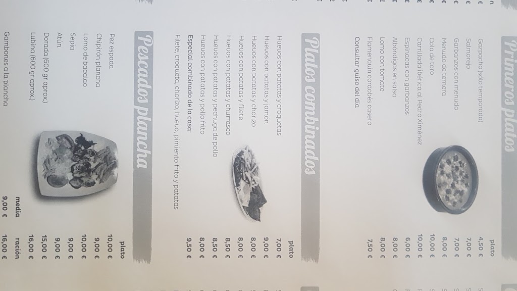 Bar restaurante Venta Los Pinares — Carta