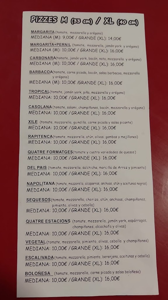 Bar - Pizzeria Los Sequesos — Carta
