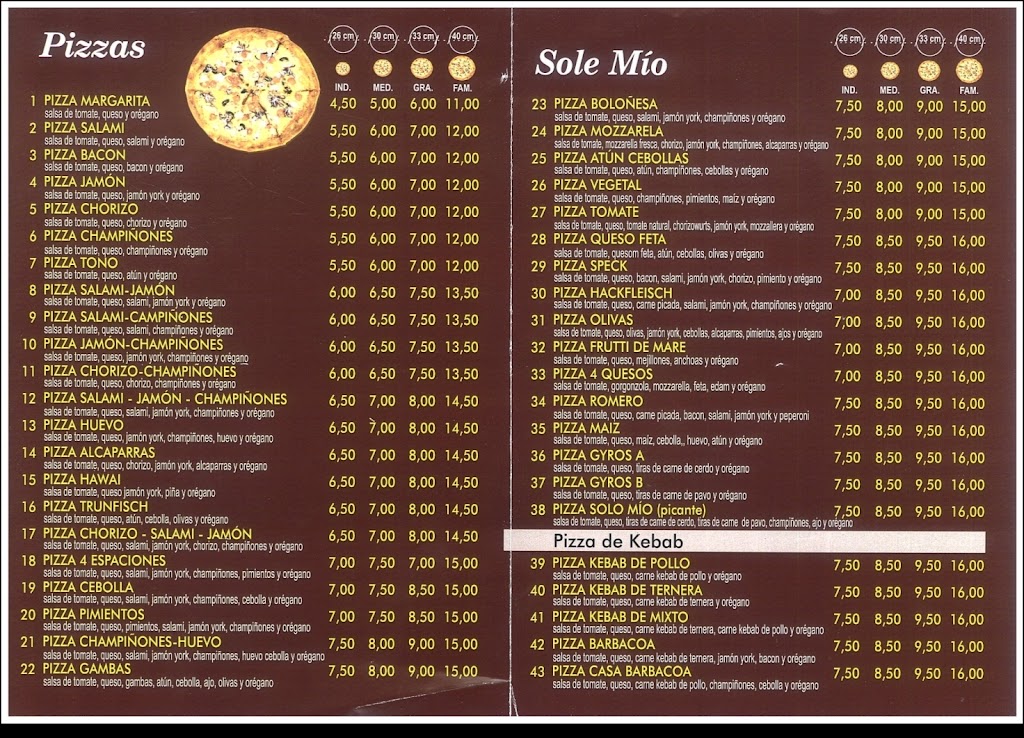 Pizzeria Sole Mio — Carta
