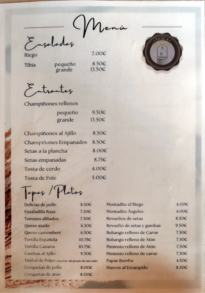 Tasca El Riego — Carta