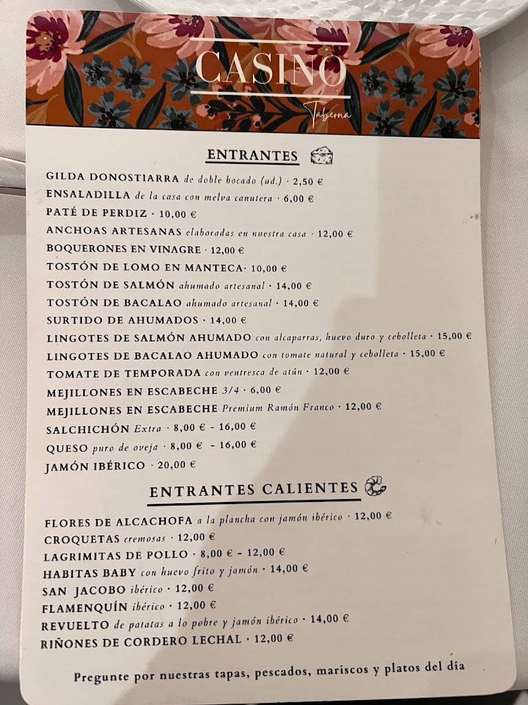 Casino taberna — Carta