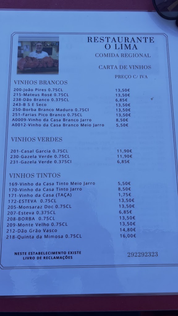 Restaurante O Lima — Carta
