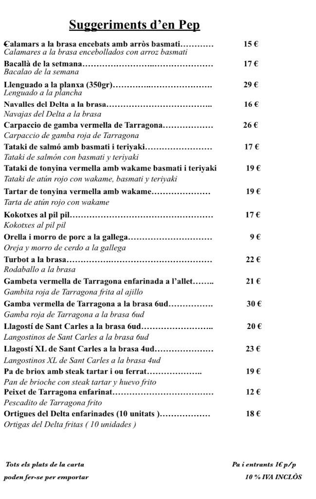 Restaurant SaOna — Carta