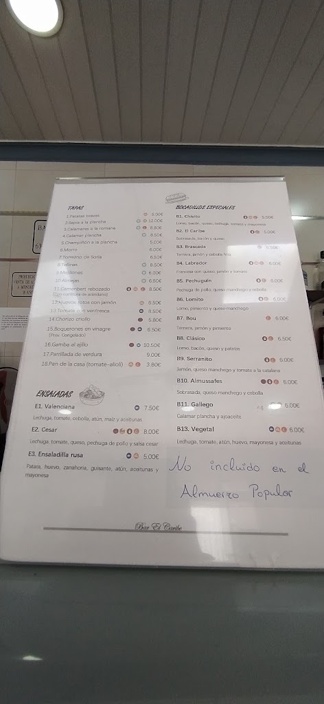 Bar Rte El Caribe — Carta