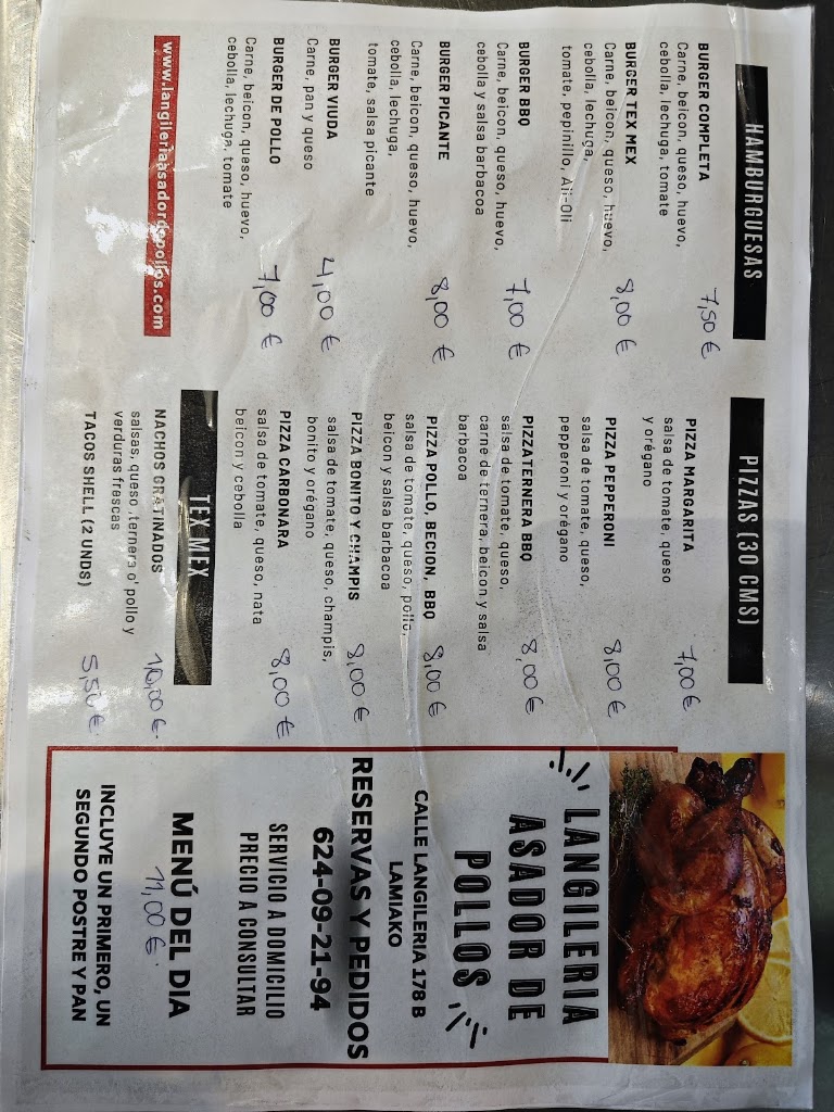 Langileria Asador de pollos — Carta