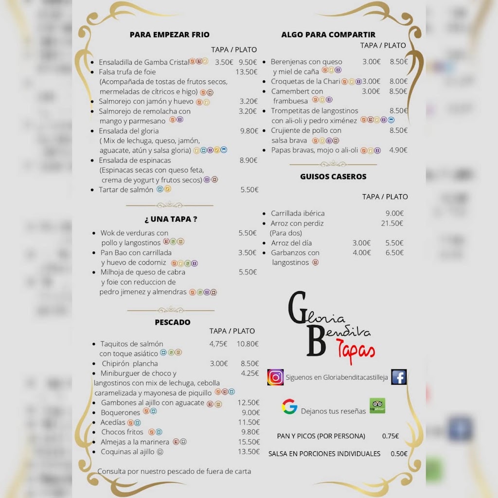 Gloria bendita tapas — Carta