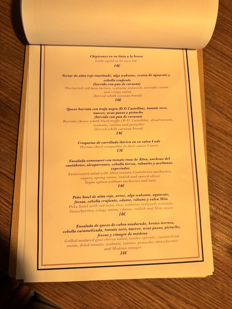 MoN Restaurant & Boutique — Carta