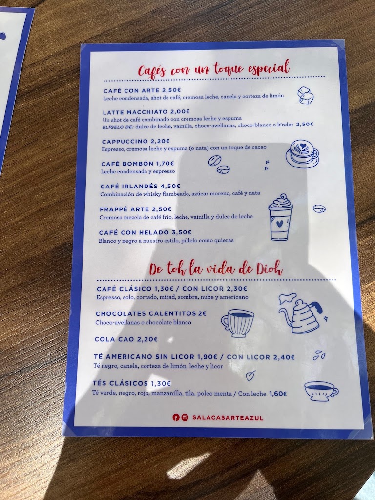 Cafeteria Sala Casarte Azul — Carta