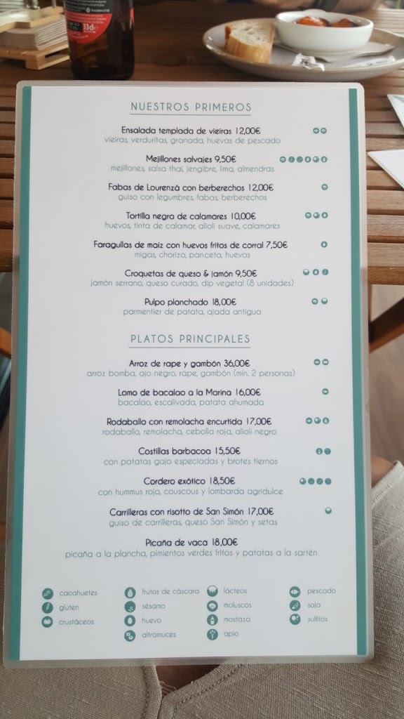 Playa salvaje Sanxenxo Gastrobar — Carta