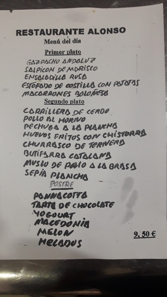Restaurante Alonso y Alonso S.L. — Carta