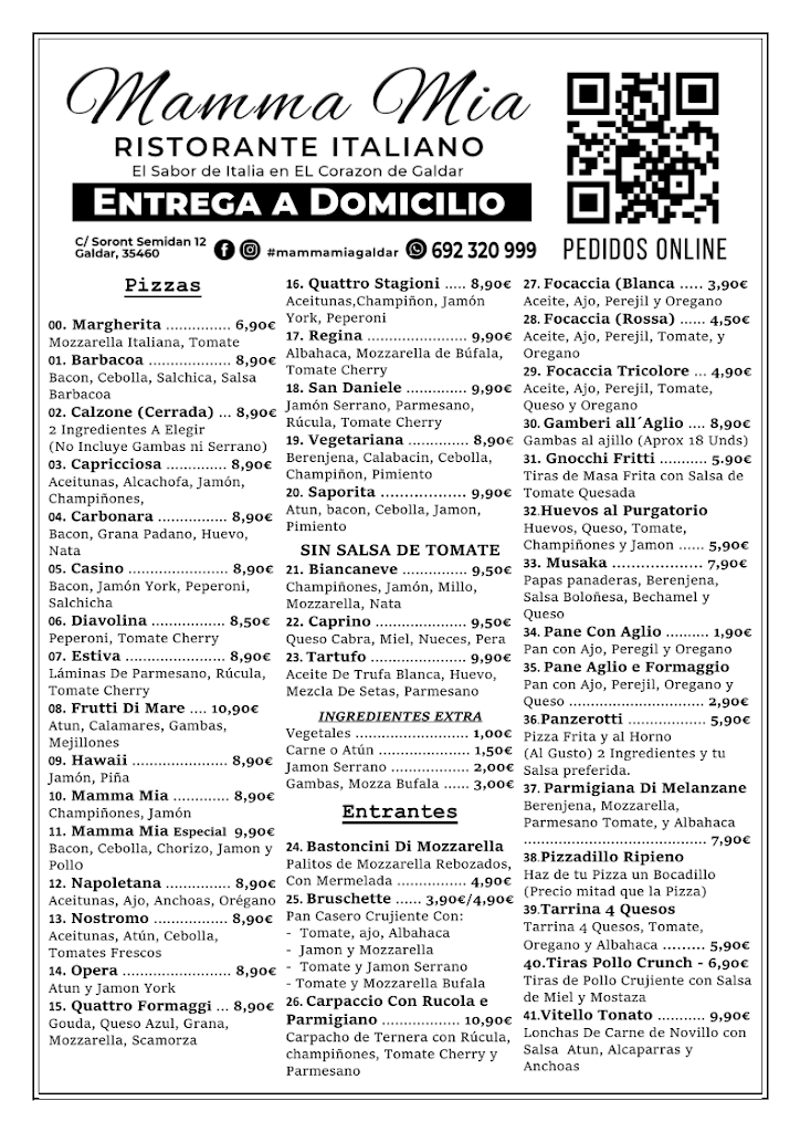 Ristorante Pizzeria Mamma Mia — Carta