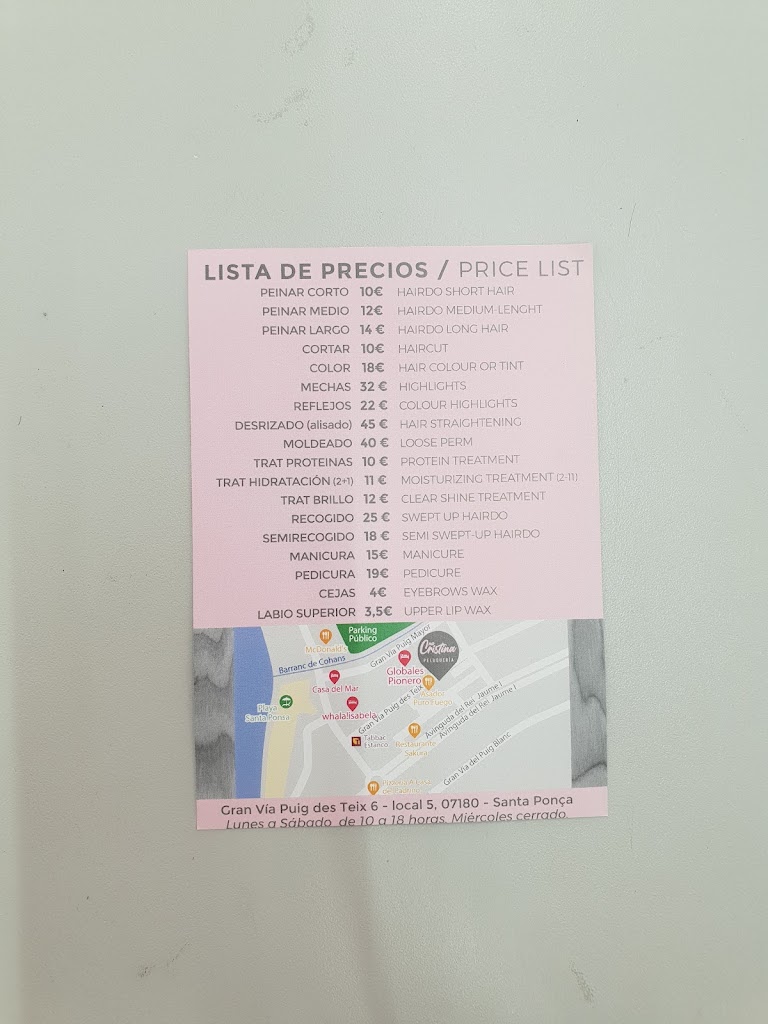Peluqueria Na Cristina — Carta