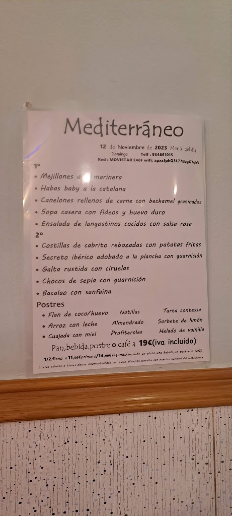 Bar Mediterraneo Restaurant — Carta