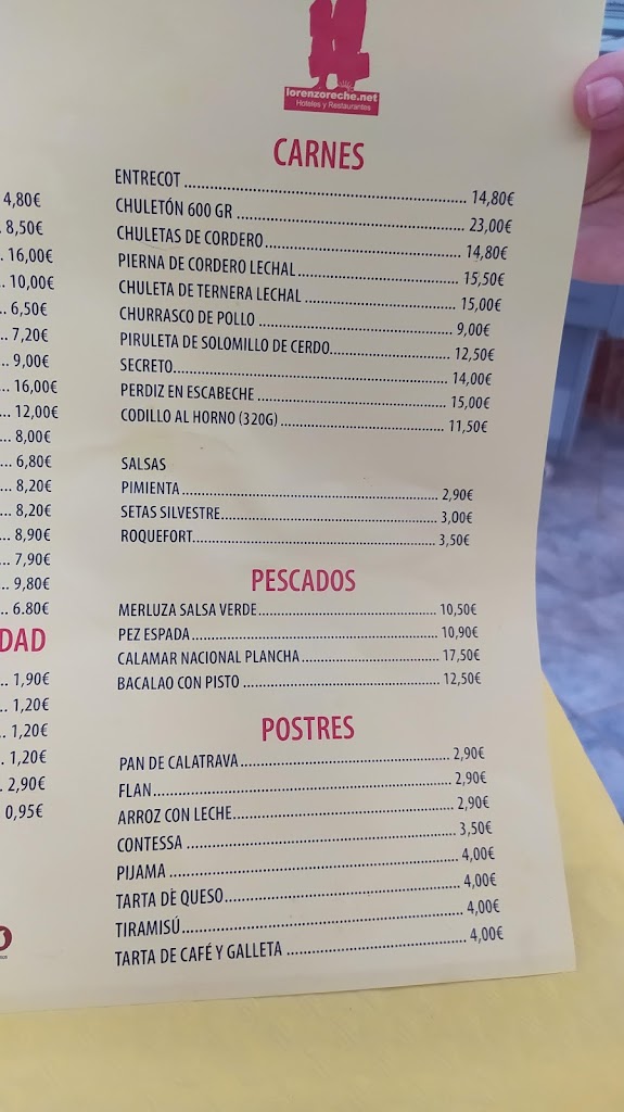 Restaurante El Romeral — Carta