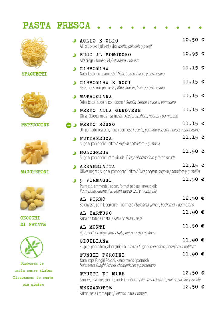 Pizzeria Mezzanotte — Carta