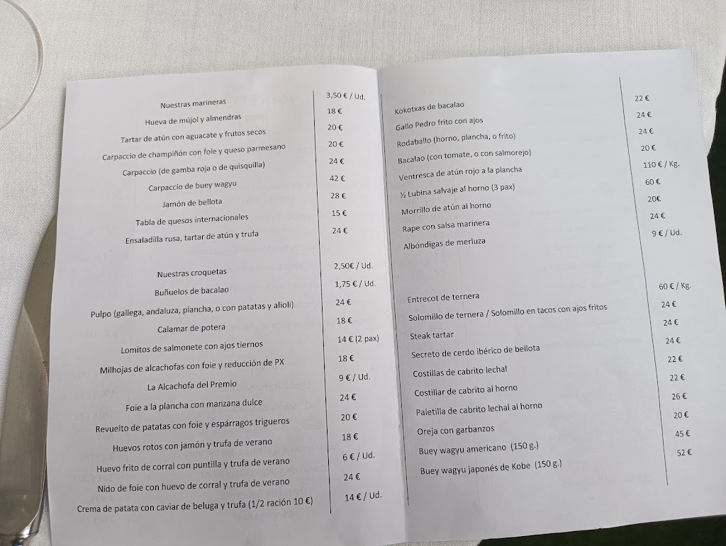 Restaurante Paredes — Carta