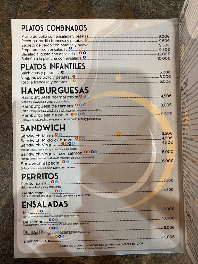 Cafeteria Cerveceria La Plaza — Carta